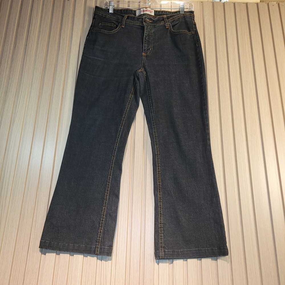 Faded Glory Bootcut Jeans Women 12P Black Dark Wash Excellent Stretch Petite